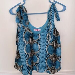 Buddy Love Blue Snake Print S Adjustable Tie Straps Lined Lightweight Scoop Neck